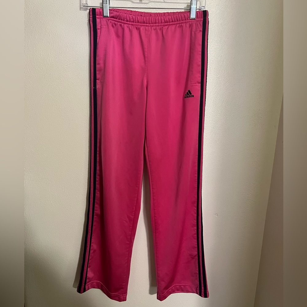 ADIDAS Classic Wide Leg Casual Athletic Track Pants Pink Navy Blue Girl's Size L